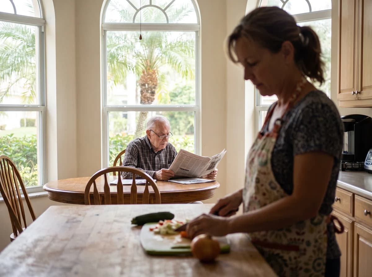 Focus Family Care caregiver providing around-the-clock care to a client at home in West Palm Beach, Florida