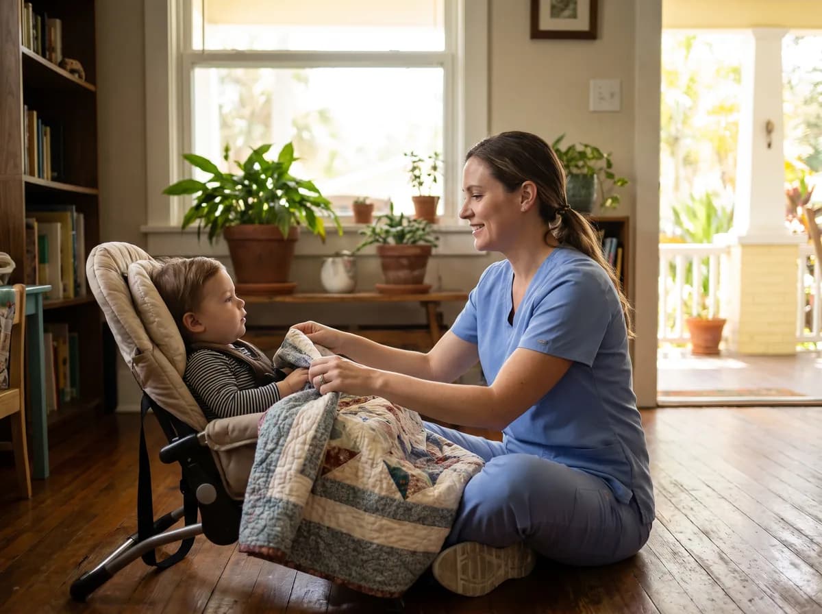 Focus Family Care pediatric nurse caring for a medically complex child at home in Delray Beach, Florida