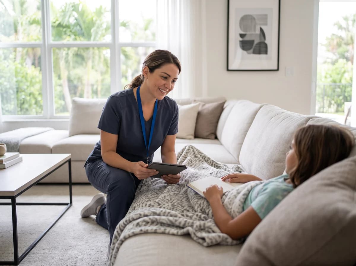 Focus Family Care pediatric nurse caring for a medically complex child at home in Palm Beach Gardens, Florida