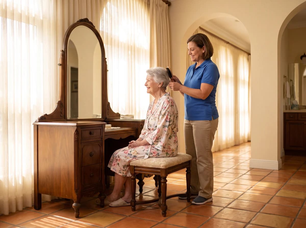 Focus Family Care home health aide helping a senior with daily care at home in Boca Raton, Florida