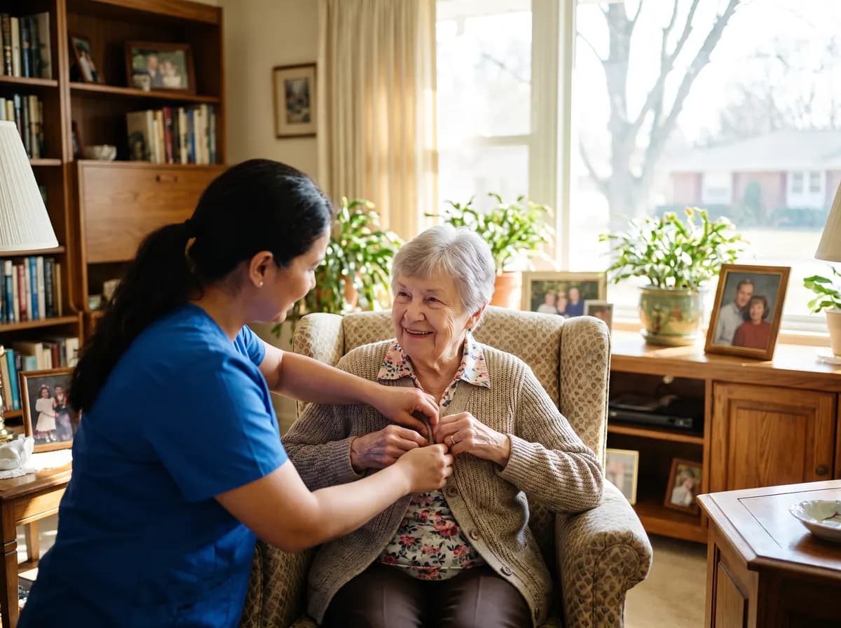 Focus Family Care home health aide helping a senior with daily care at home in Boynton Beach, Florida