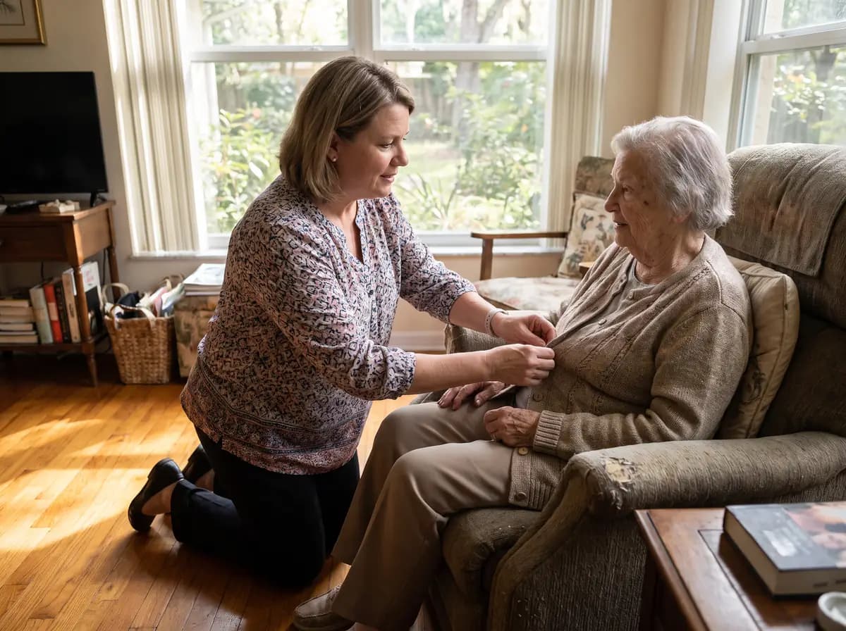 Focus Family Care home health aide helping a senior with daily care at home in Delray Beach, Florida