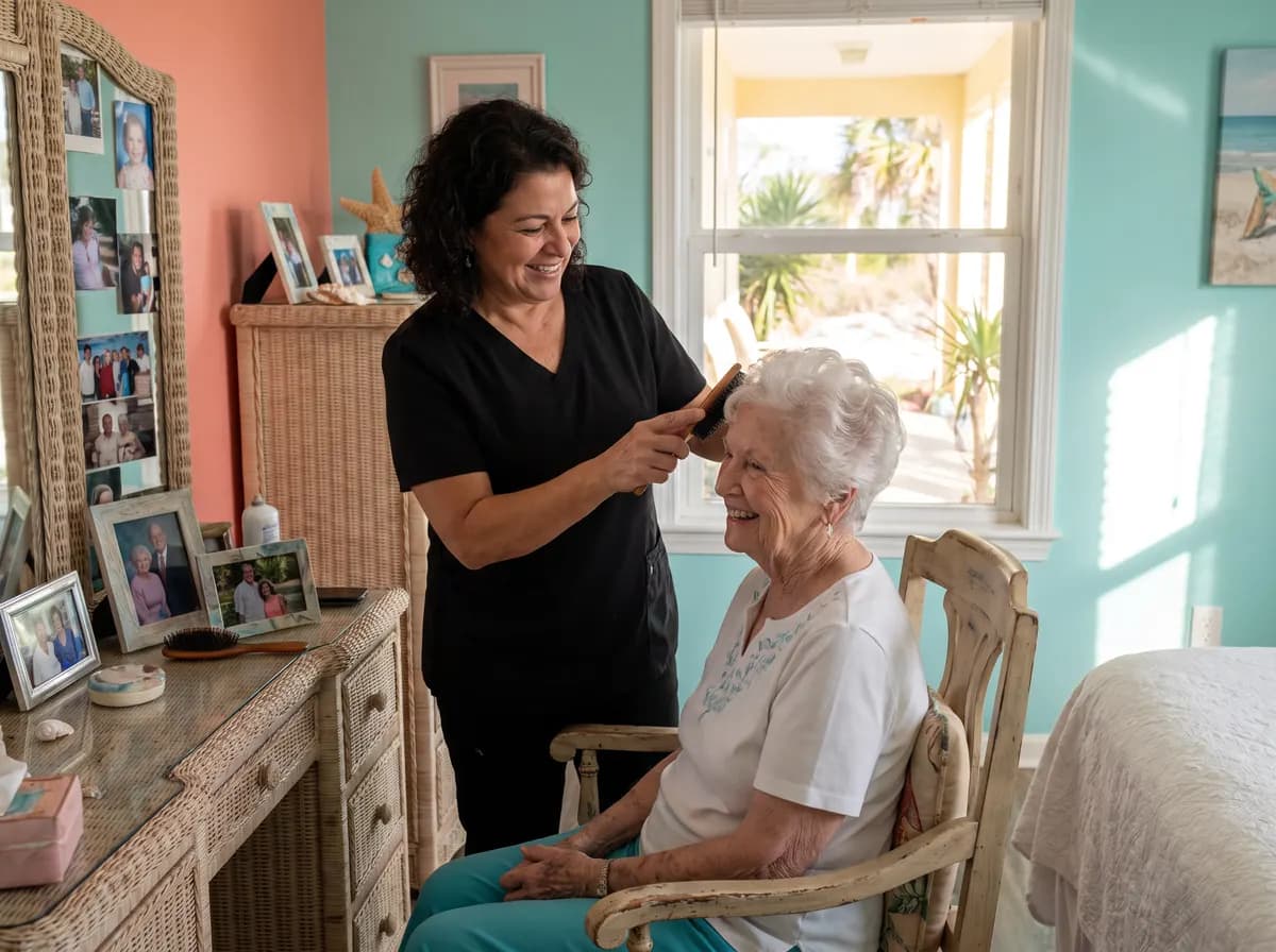Focus Family Care home health aide helping a senior with daily care at home in Hollywood, Florida