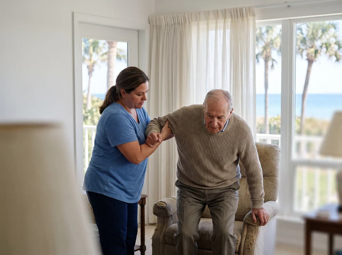Focus Family Care home health aide helping a senior with daily care at home in Jupiter, Florida