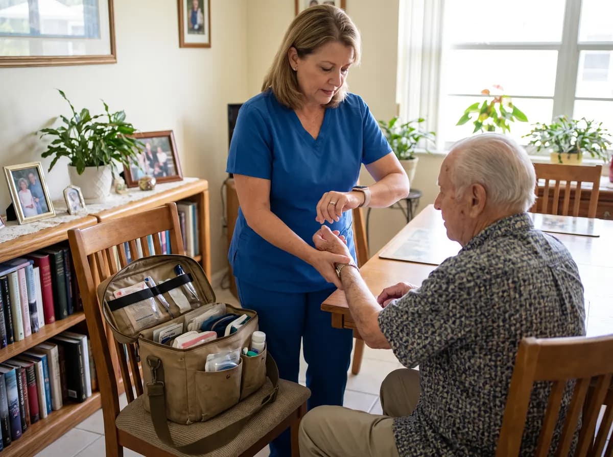 Focus Family Care registered nurse providing in-home skilled nursing to a patient in Boynton Beach, Florida