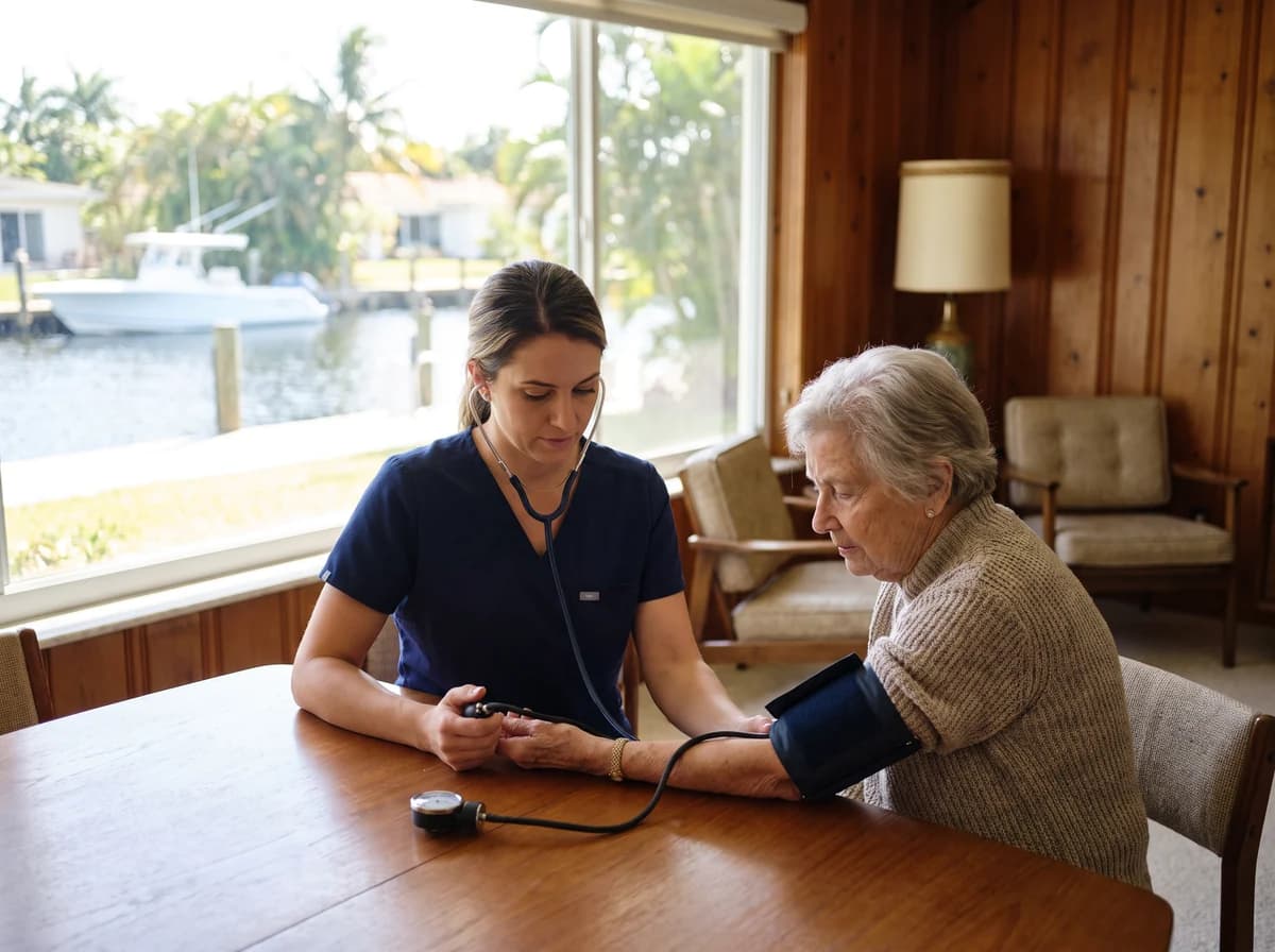 Focus Family Care registered nurse providing in-home skilled nursing to a patient in Fort Lauderdale, Florida
