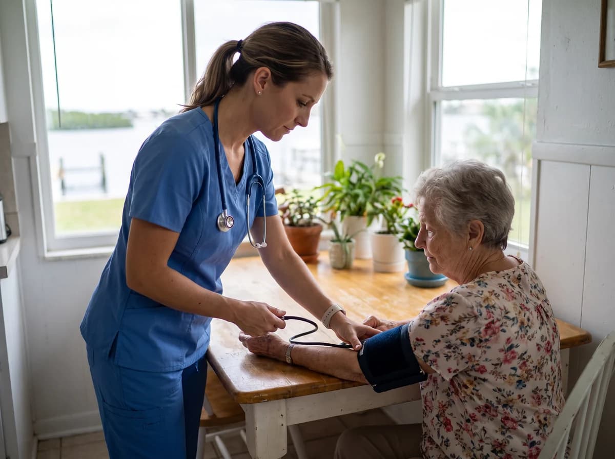 Focus Family Care registered nurse providing in-home skilled nursing to a patient in Jupiter, Florida