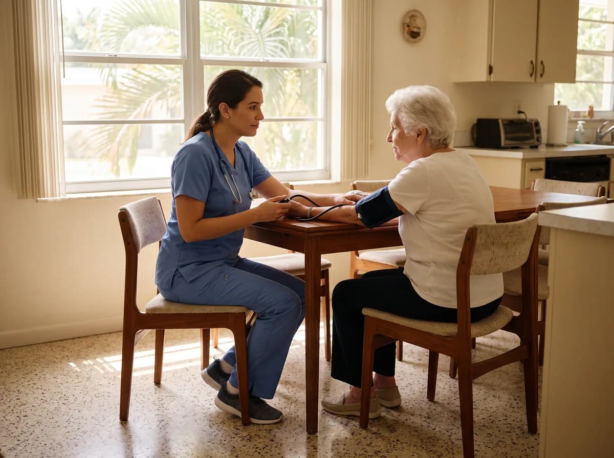 Focus Family Care registered nurse providing in-home skilled nursing to a patient in Miami, Florida