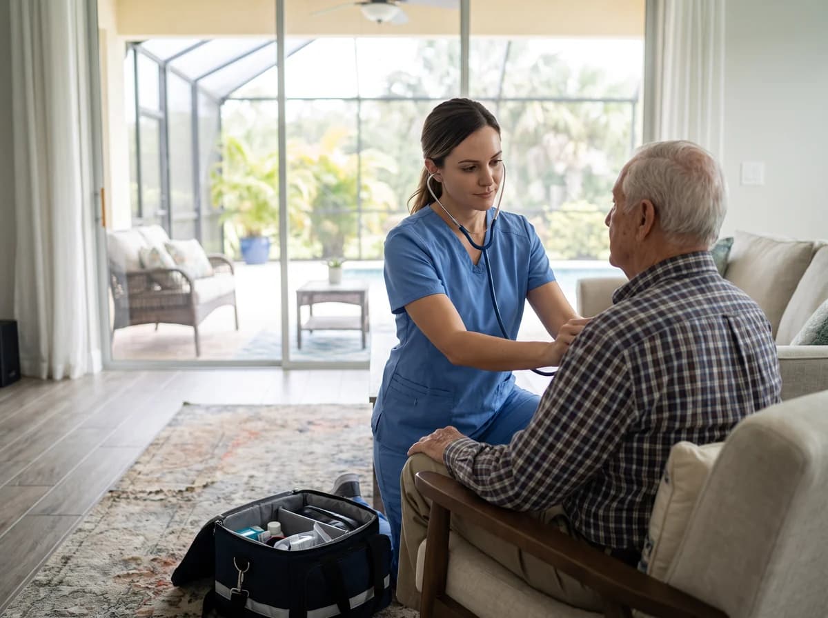Focus Family Care registered nurse providing in-home skilled nursing to a patient in Port St. Lucie, Florida