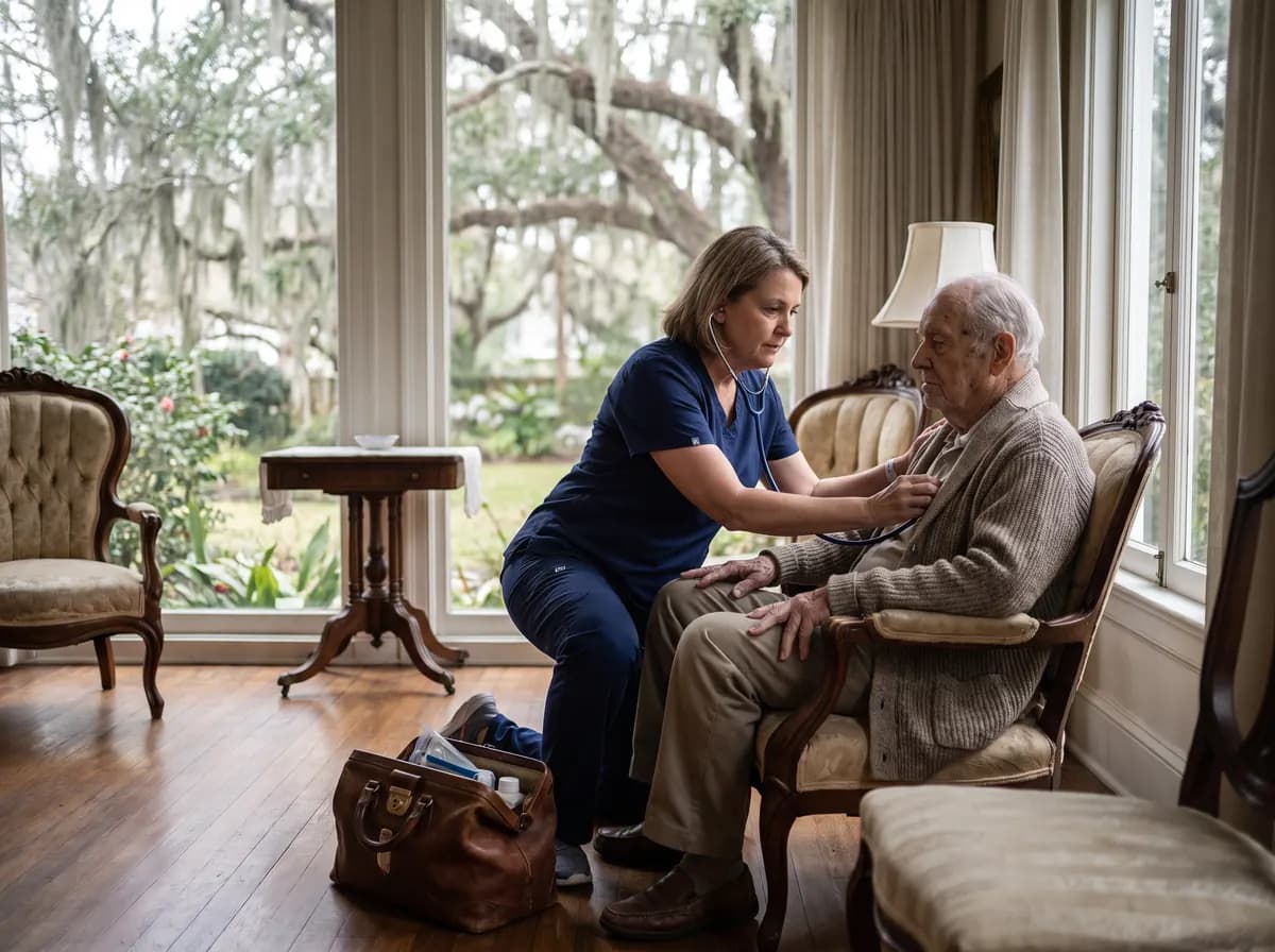Focus Family Care registered nurse providing in-home skilled nursing to a patient in Vero Beach, Florida