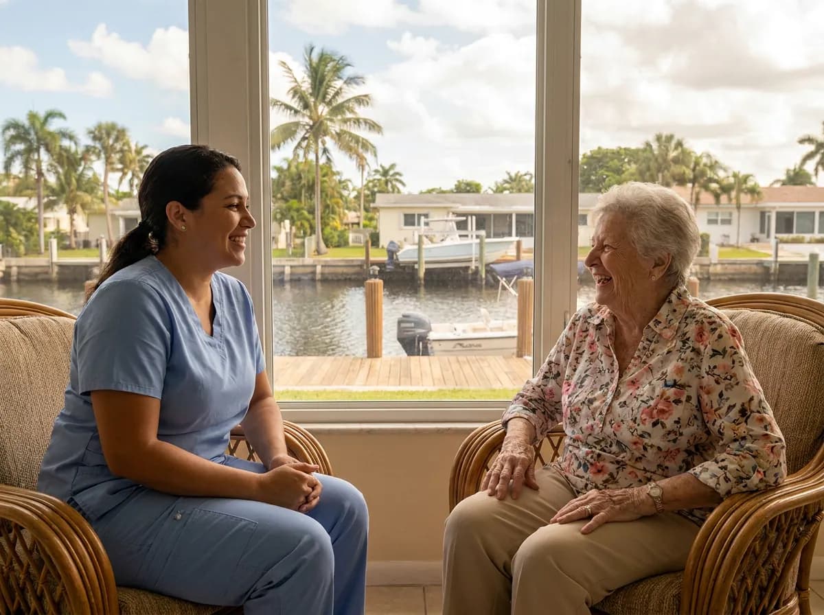 Focus Family Care nurse caring for a senior client at home in Fort Lauderdale, Florida