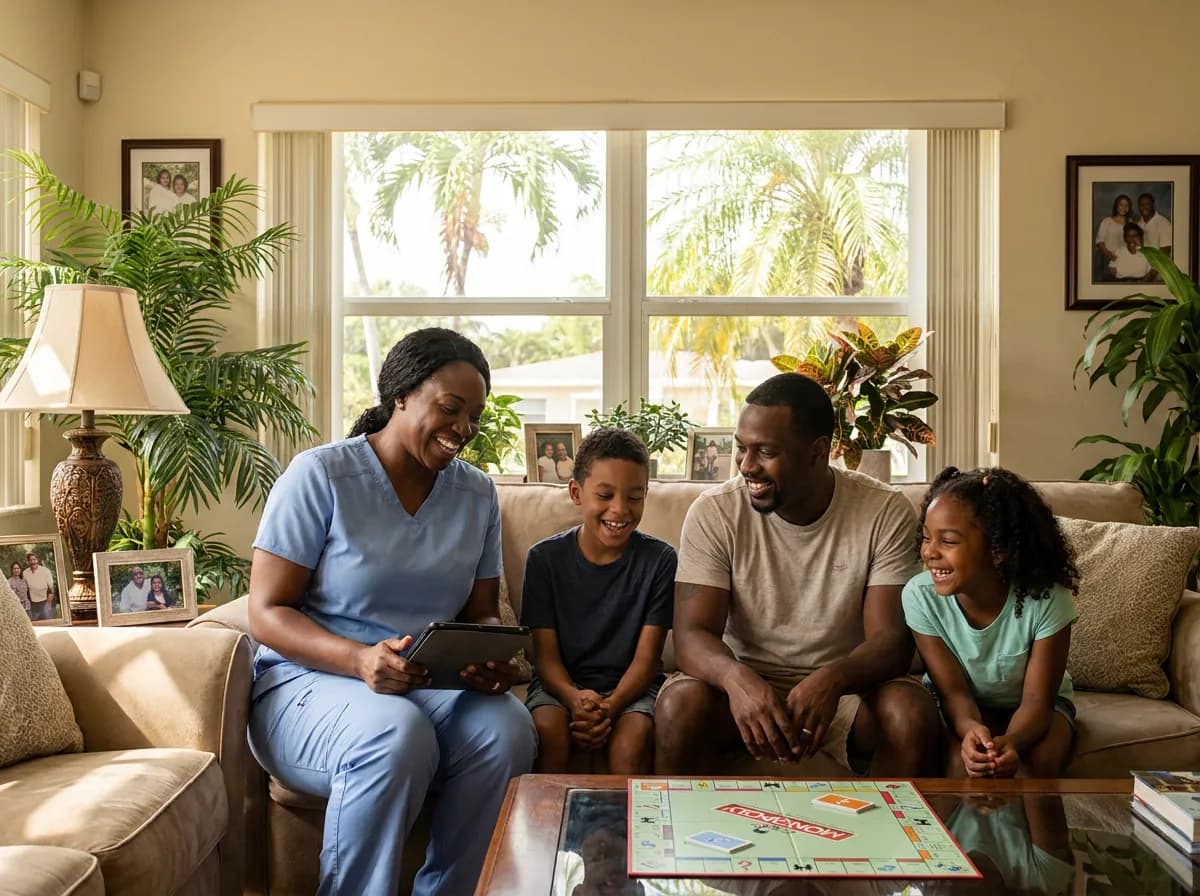 Focus Family Care nurse caring for a client at home in Sunrise, Florida