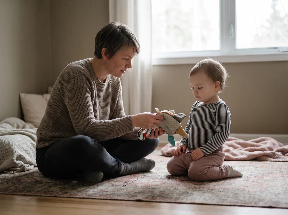 A caregiver supporting a child on the autism spectrum with a calm activity at home