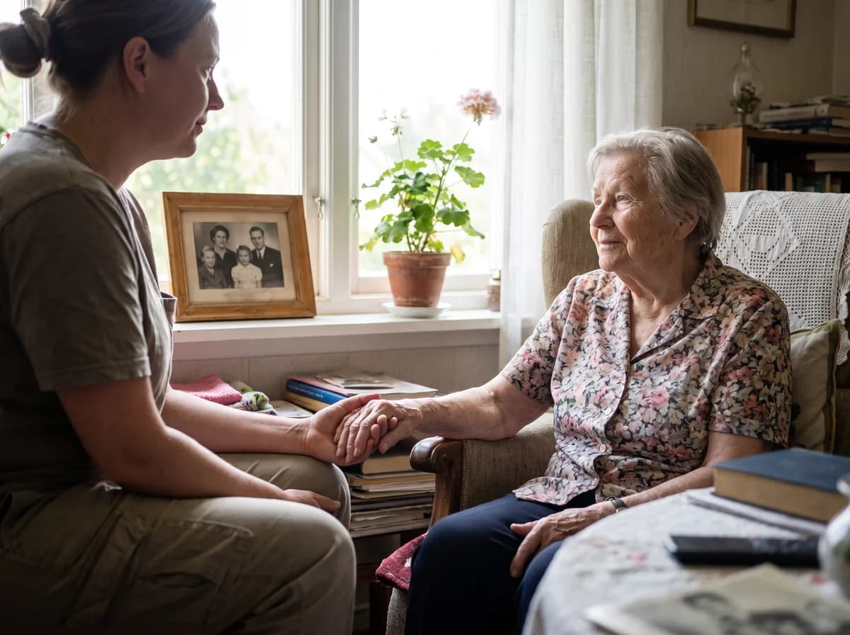 A caregiver supporting a senior living with dementia at home