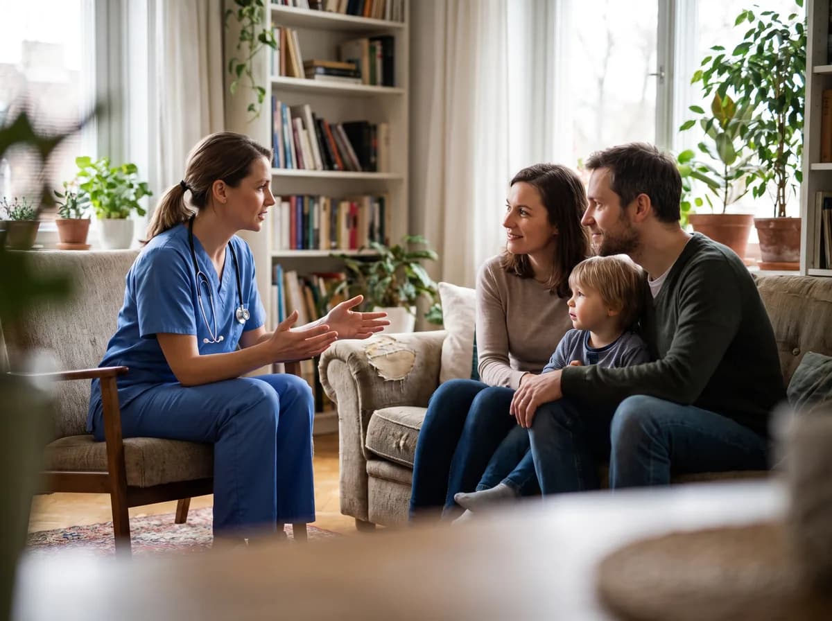 Focus Family Care nurse answering a family's questions about home care at home