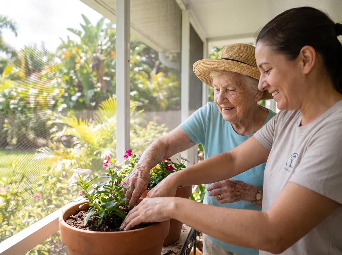 Focus Family Care caregiver with a senior client at home in St. Lucie County
