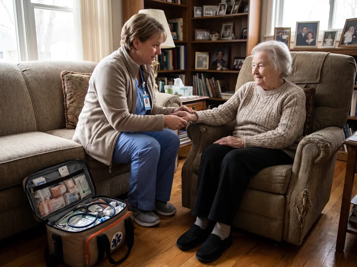 A Medicare-certified Focus Family Care nurse providing in-home health care to a senior
