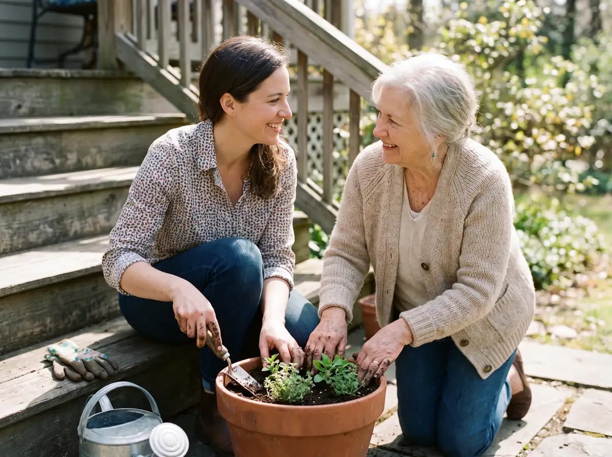 Focus Family Care caregiver laughing with a happy senior client at home in South Florida