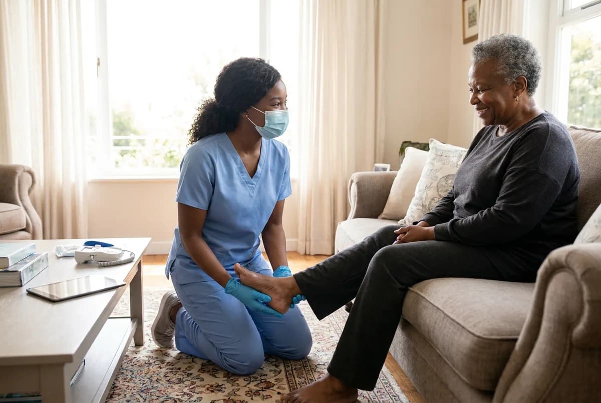 Focus Family Care nurse providing diabetic foot and wound care to a patient at home in South Florida