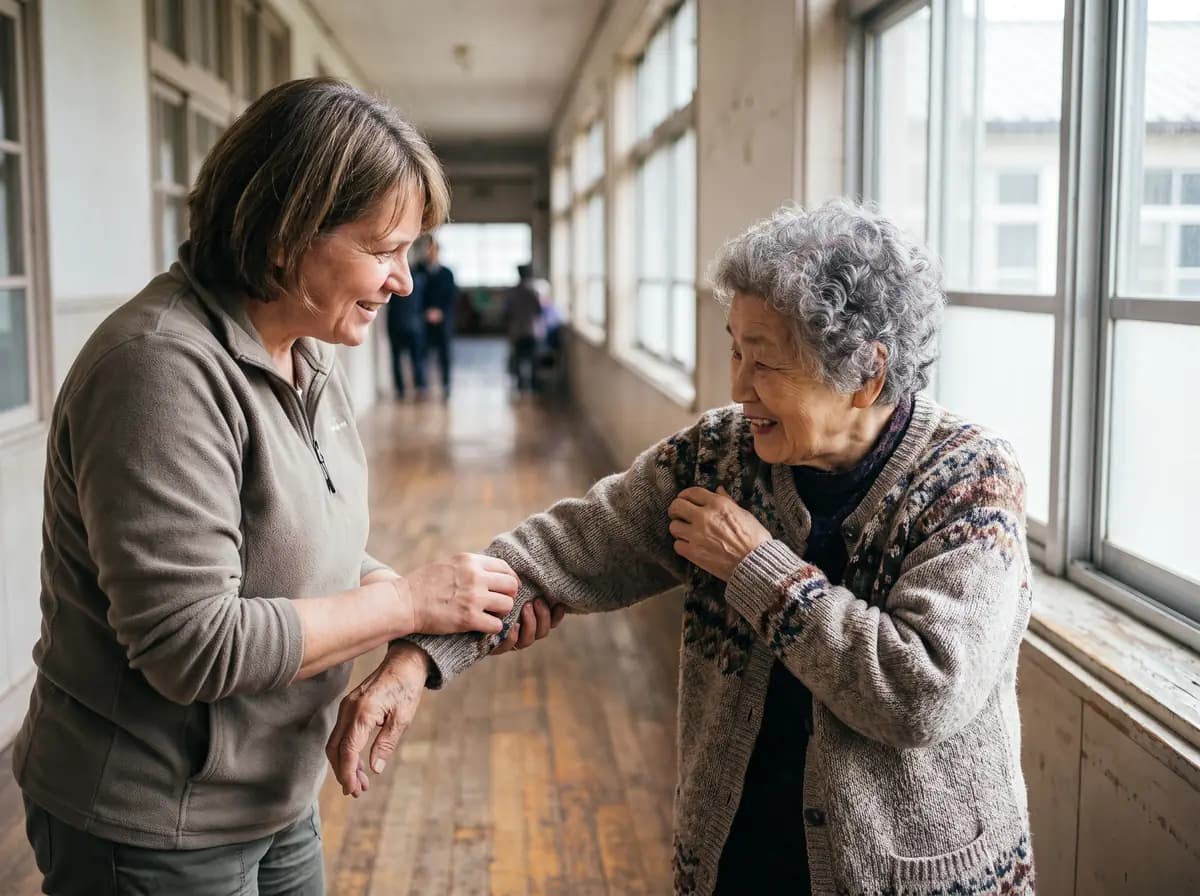 Focus Family Care caregiver sharing a warm conversation with an elderly woman at home