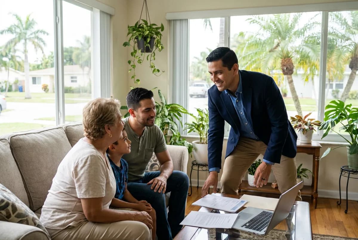 Focus Family Care medical social worker reviewing benefits paperwork with a family at home