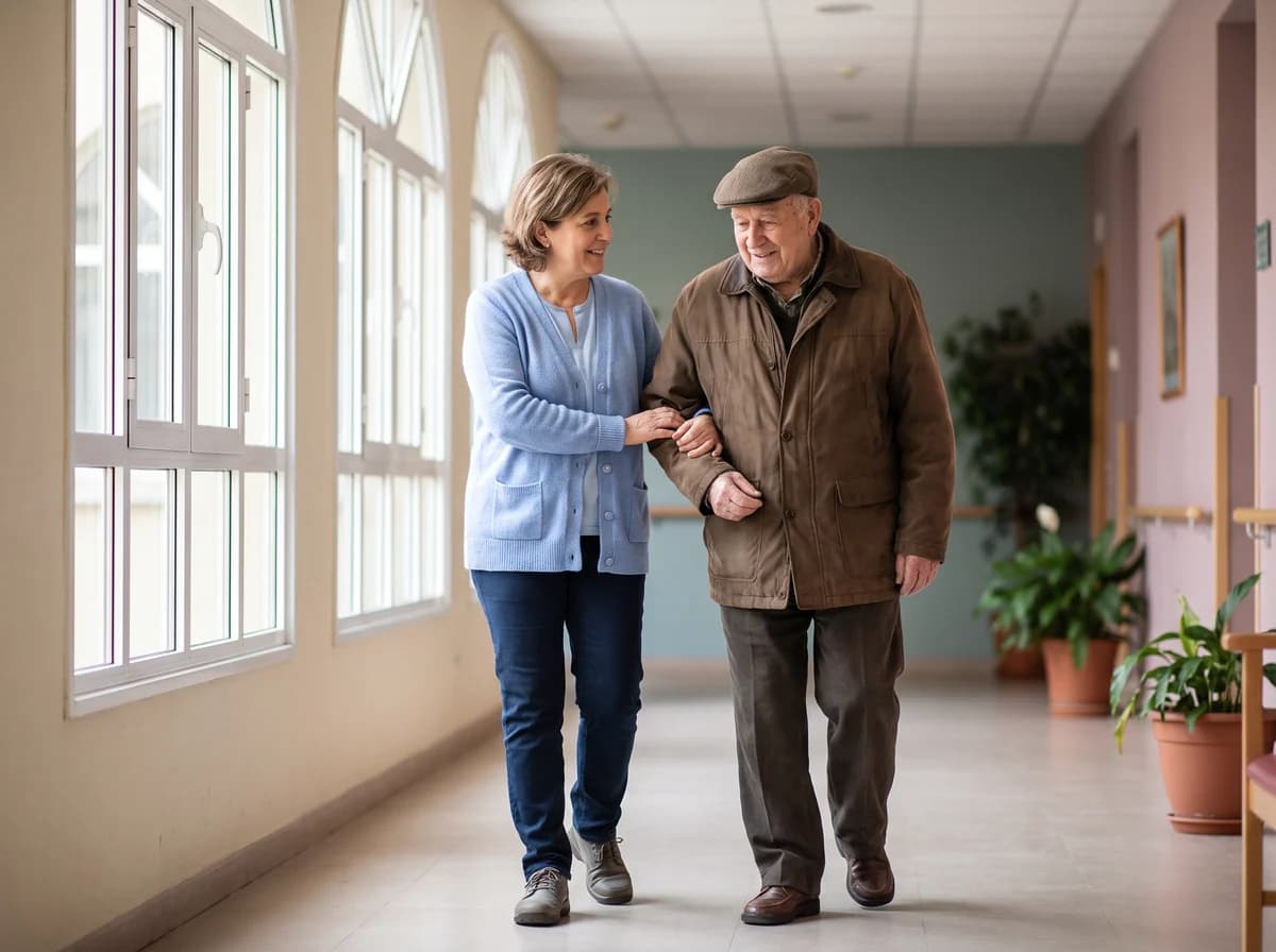 Focus Family Care caregiver steadying a senior man with a cane during Parkinson's home care