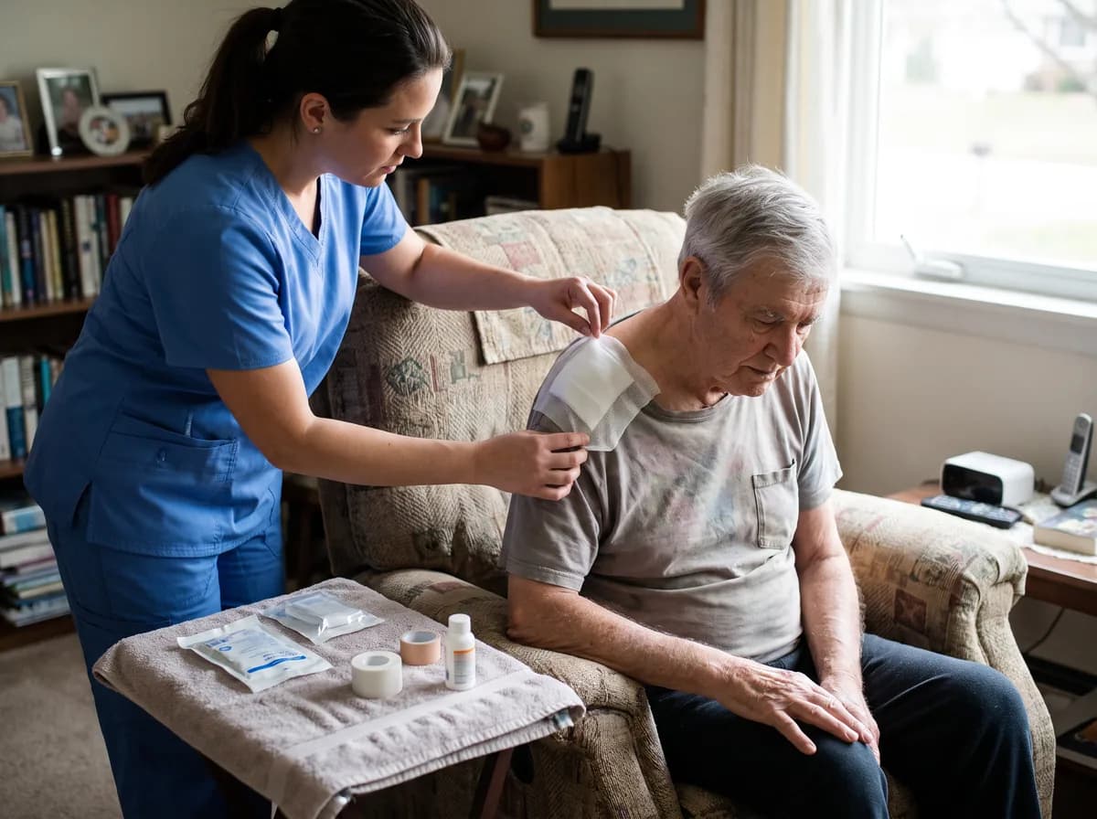 Focus Family Care nurse guiding a client through post-surgical recovery exercises at home