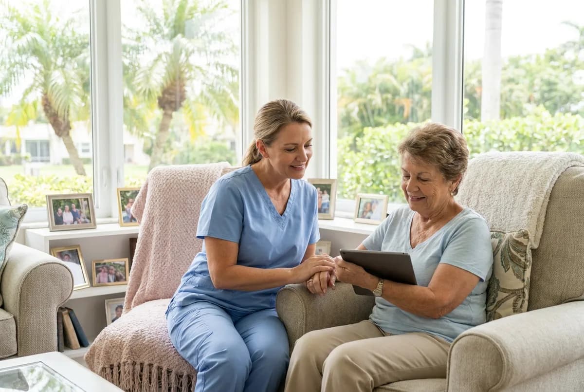 Focus Family Care private duty caregiver assisting a client one-on-one at home in South Florida