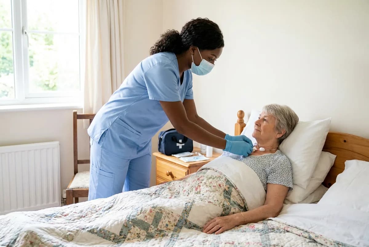 Focus Family Care nurse providing skilled tracheostomy care to a patient at home in South Florida