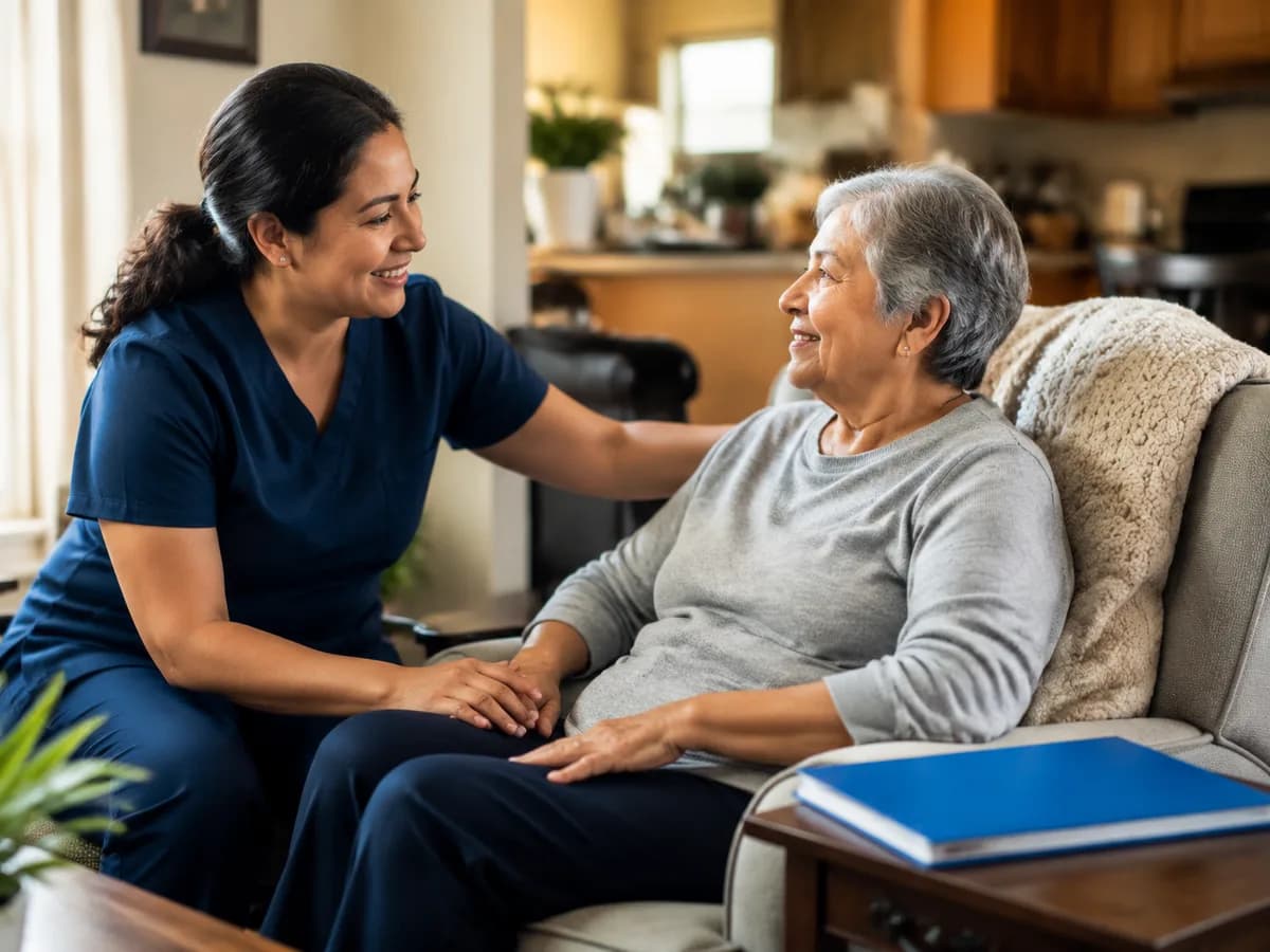 Focus Family Care nurse helping a patient settle safely at home after a hospital stay