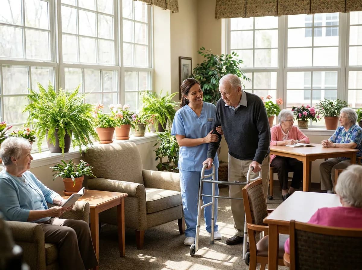 Focus Family Care staffing nurse caring for a resident in a Florida nursing home