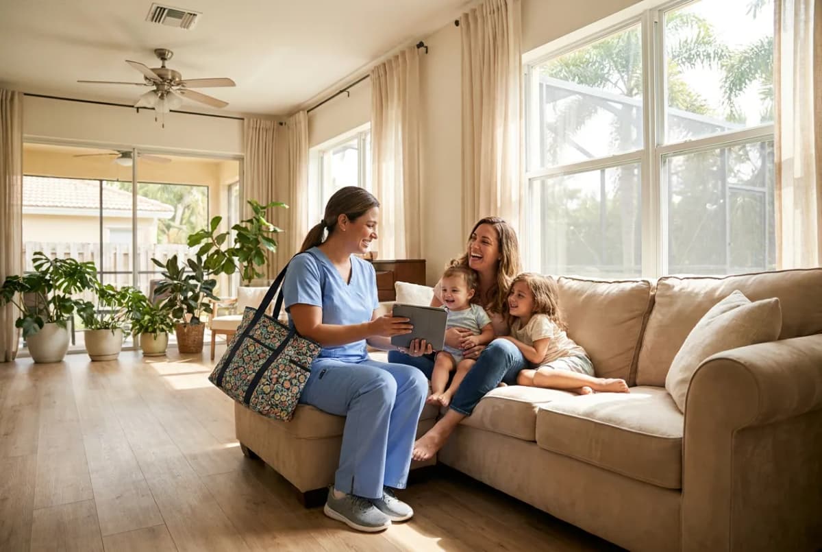 Focus Family Care nurse with a young family at home in South Florida