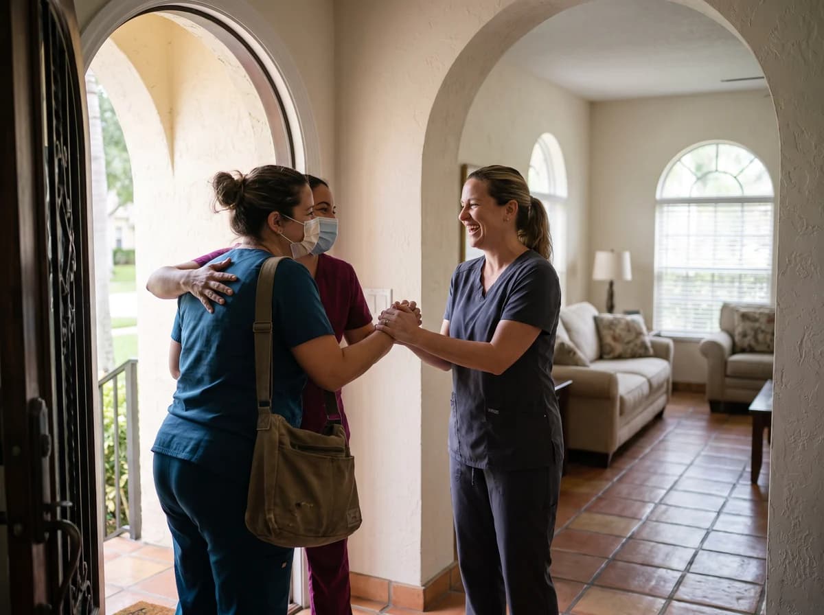 Focus Family Care caregiver providing around-the-clock care to a client at home in Boca Raton, Florida