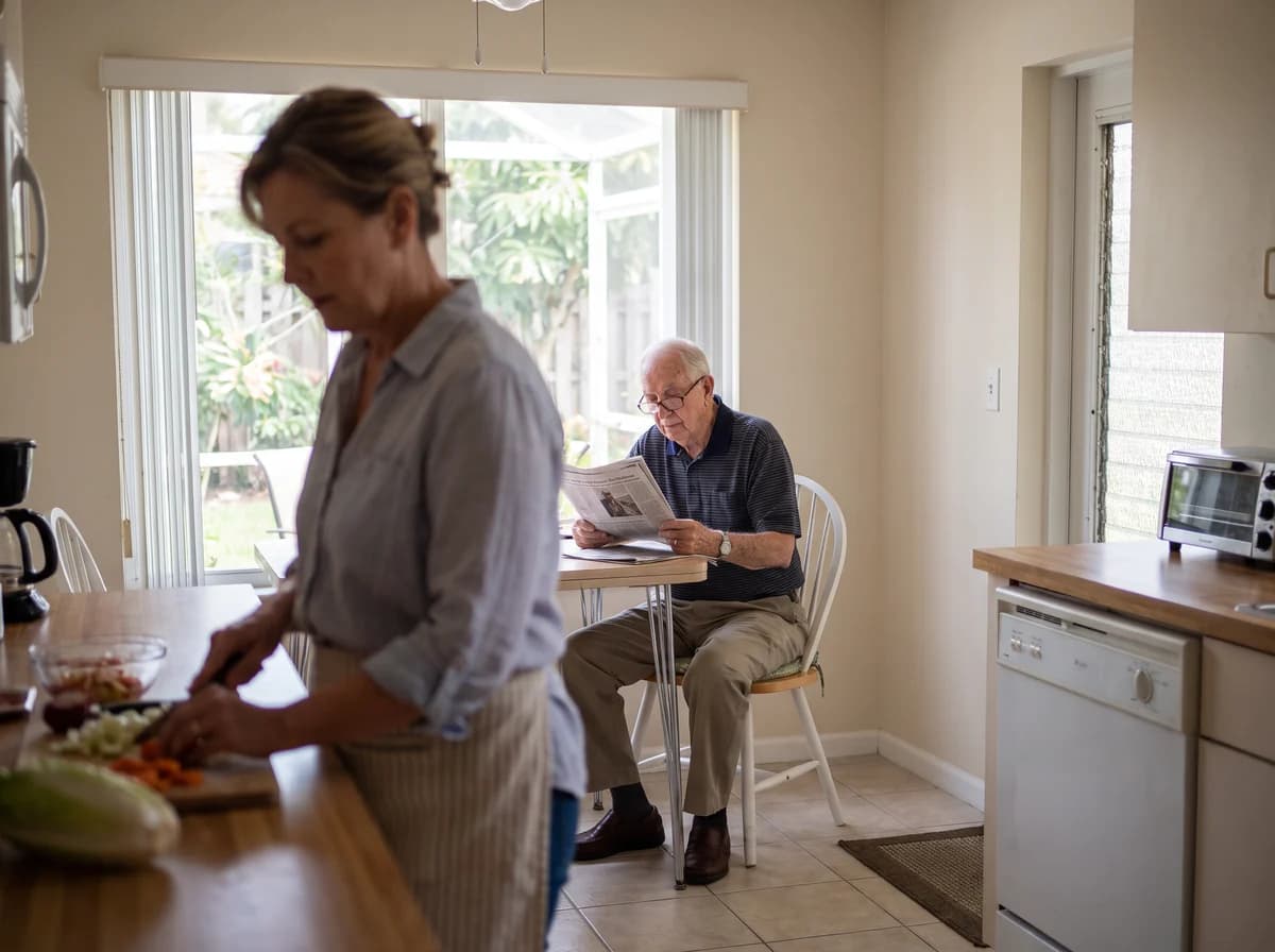 Focus Family Care caregiver providing around-the-clock care to a client at home in Boynton Beach, Florida