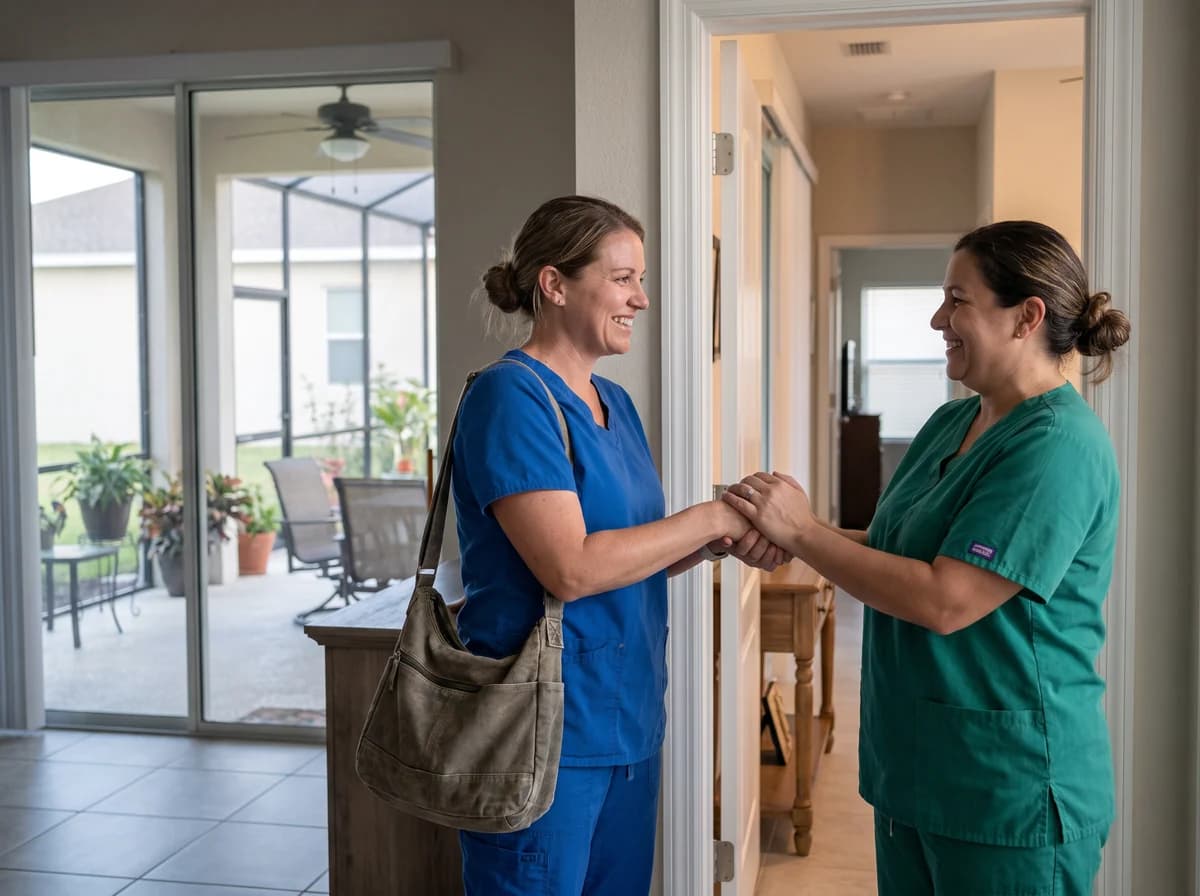 Focus Family Care caregiver providing around-the-clock care to a client at home in Port St. Lucie, Florida