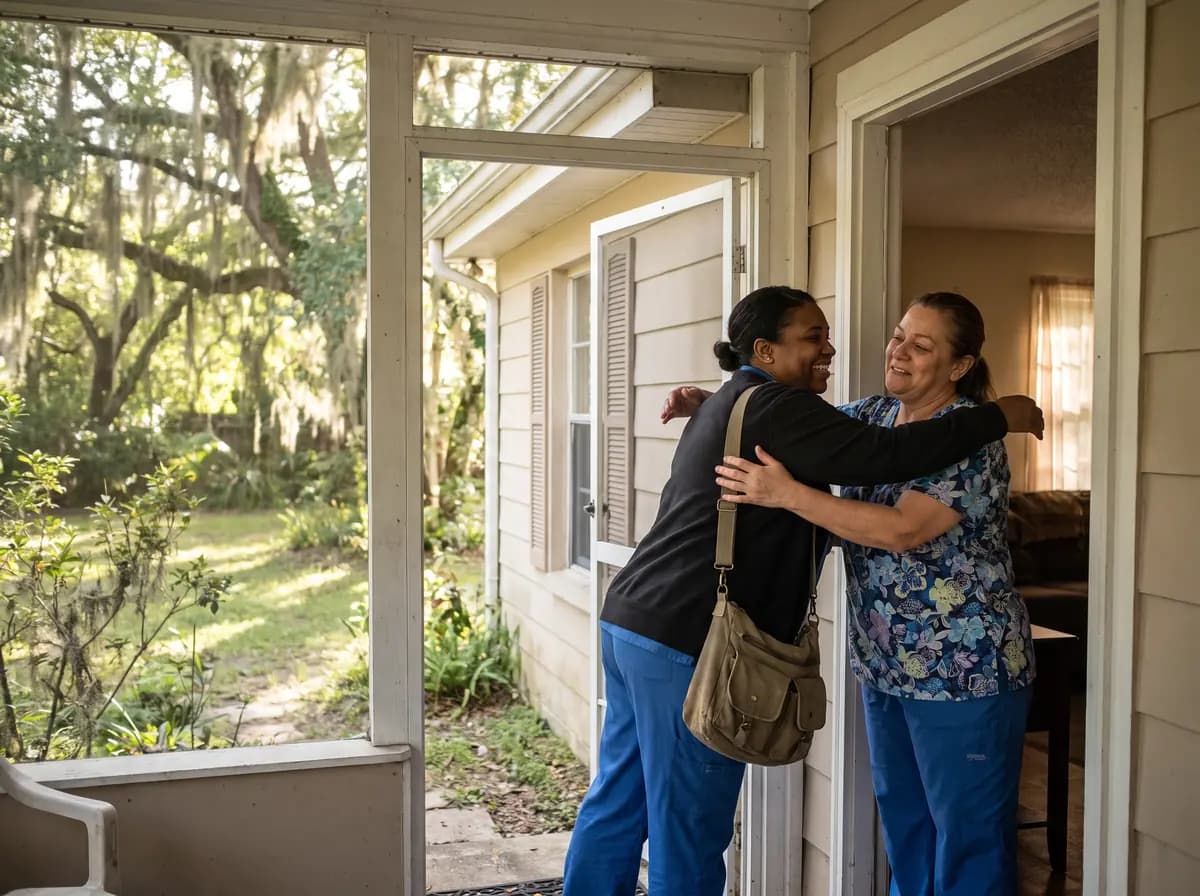 Focus Family Care caregiver providing around-the-clock care to a client at home in Vero Beach, Florida
