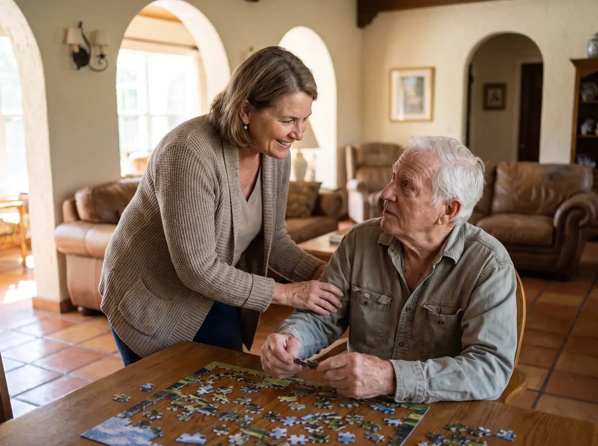 Focus Family Care caregiver providing memory care to a senior at home in Boca Raton, Florida