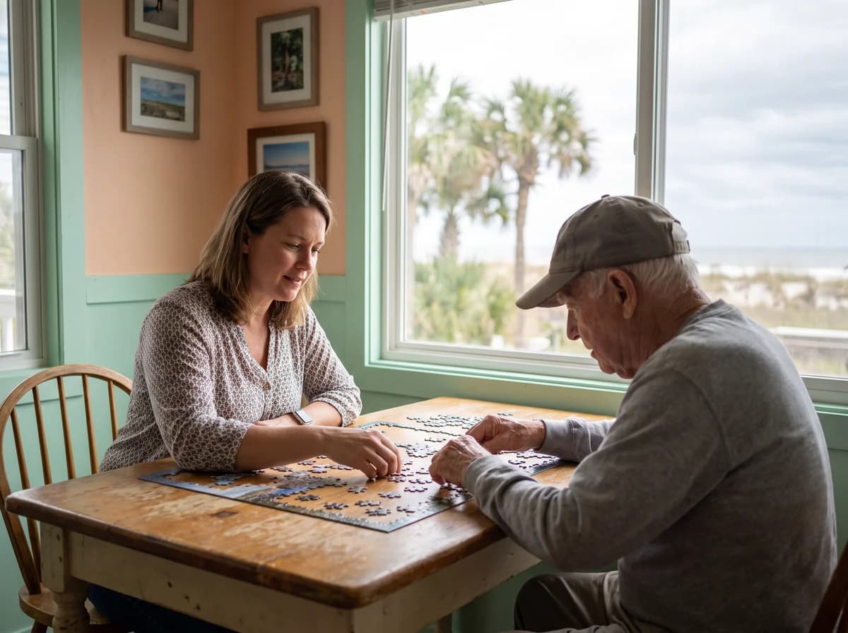 Focus Family Care caregiver providing memory care to a senior at home in Hollywood, Florida