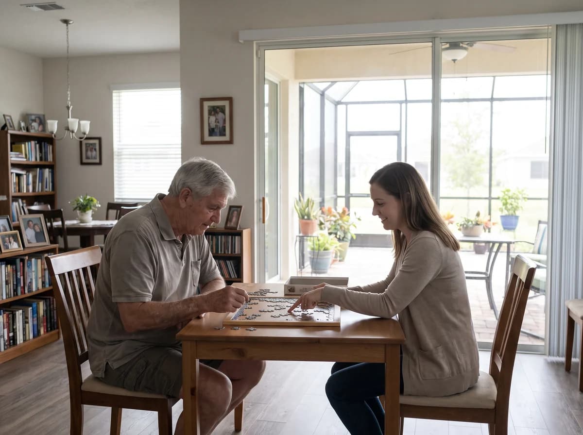 Focus Family Care caregiver providing memory care to a senior at home in Port St. Lucie, Florida