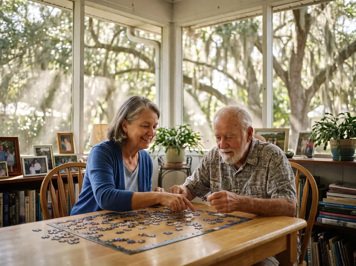 Focus Family Care caregiver providing memory care to a senior at home in Vero Beach, Florida