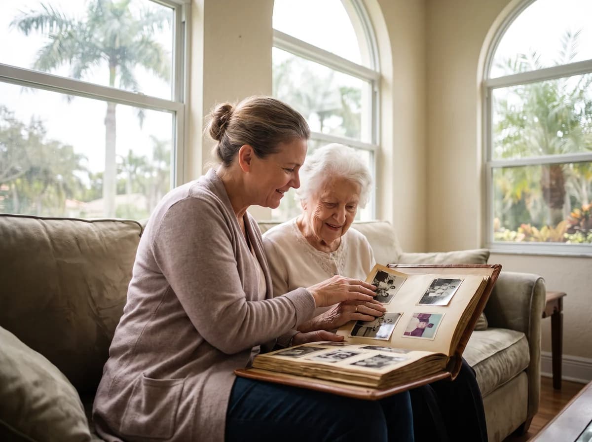 Focus Family Care caregiver providing memory care to a senior at home in West Palm Beach, Florida
