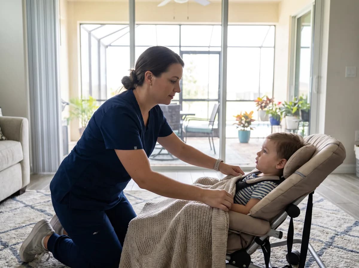 Focus Family Care pediatric nurse caring for a medically complex child at home in Port St. Lucie, Florida