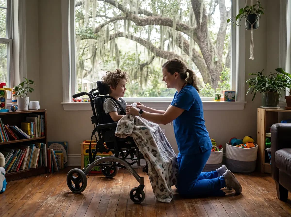 Focus Family Care pediatric nurse caring for a medically complex child at home in Vero Beach, Florida