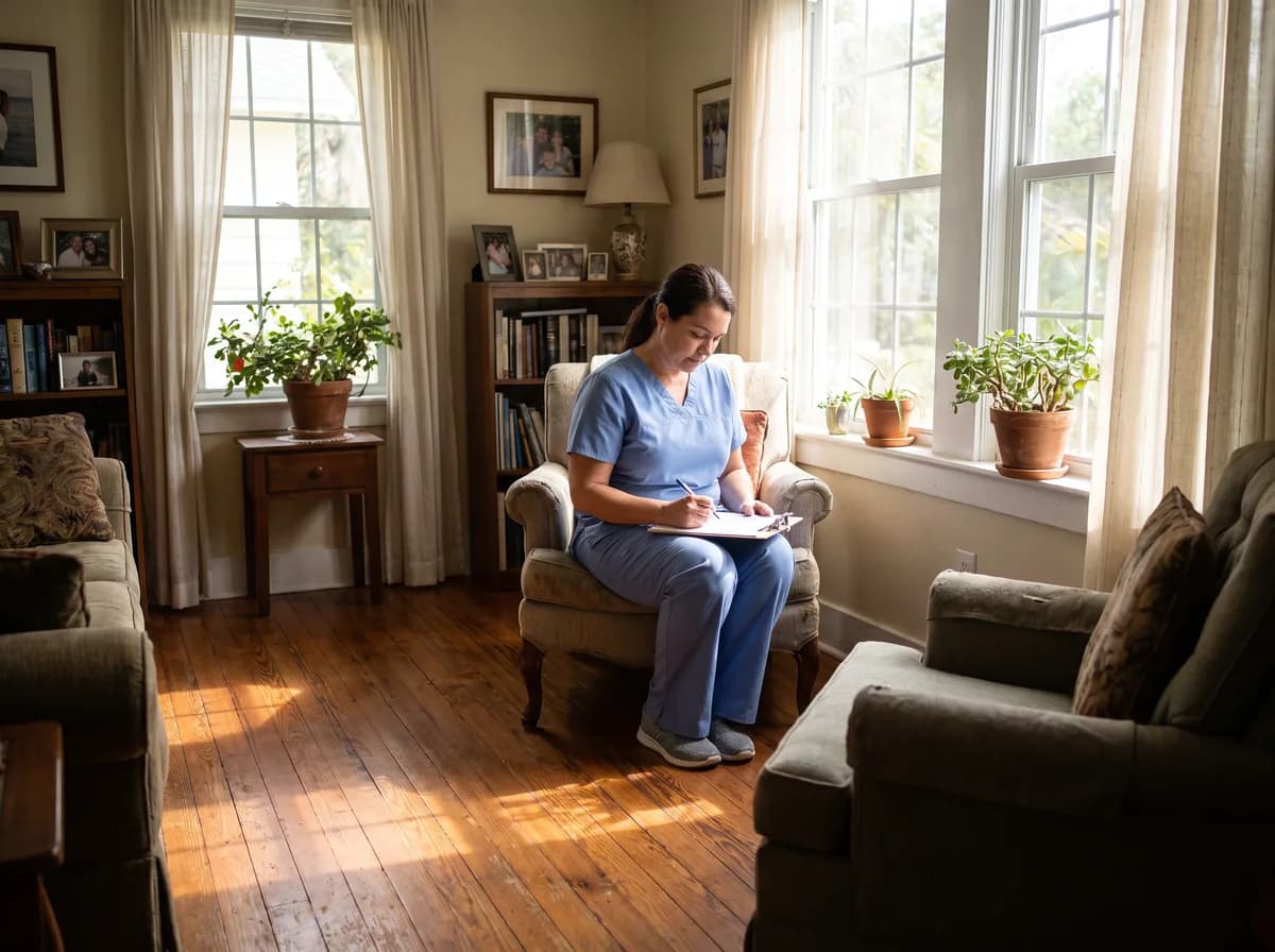 Focus Family Care private duty nurse providing one-on-one care to a patient at home in Delray Beach, Florida