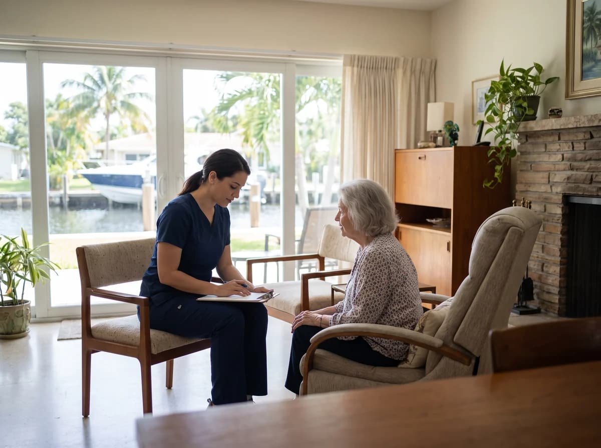 Focus Family Care private duty nurse providing one-on-one care to a patient at home in Fort Lauderdale, Florida