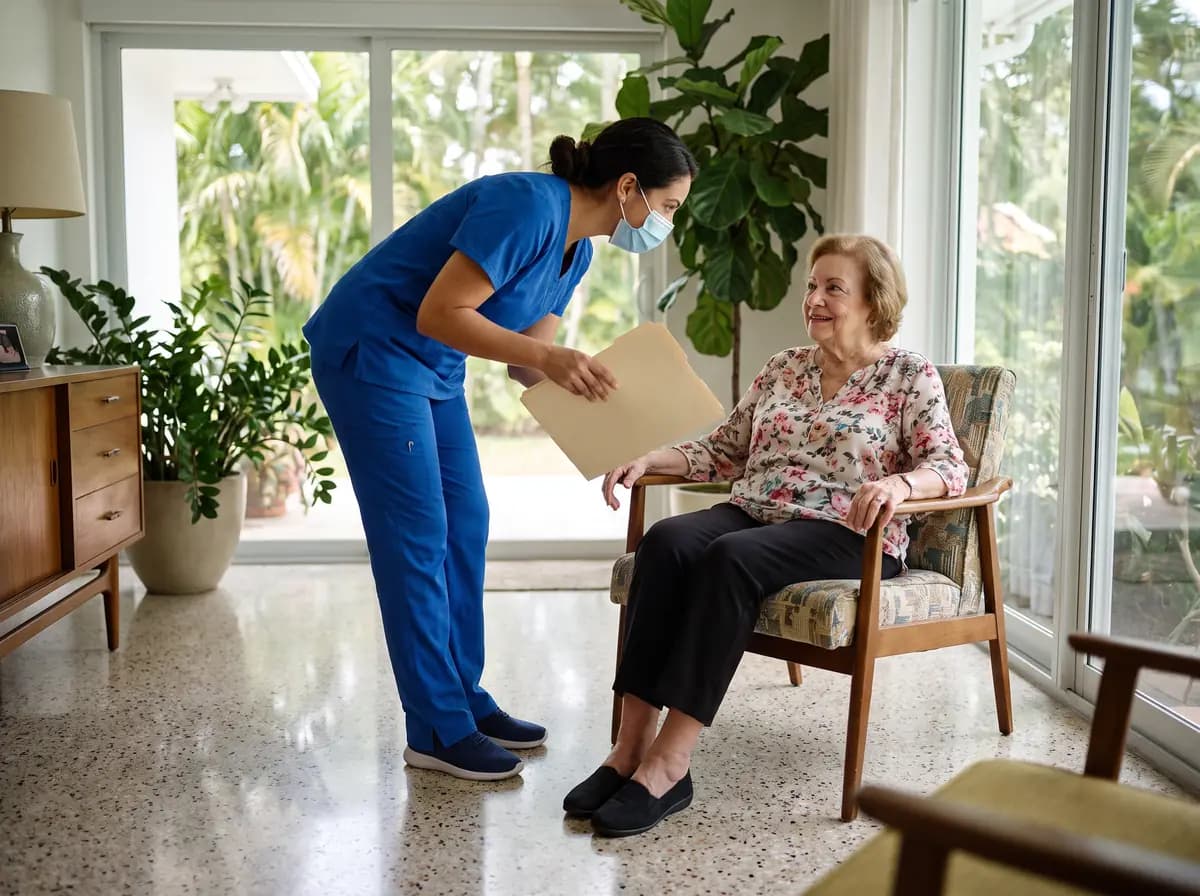 Focus Family Care private duty nurse providing one-on-one care to a patient at home in Miami, Florida