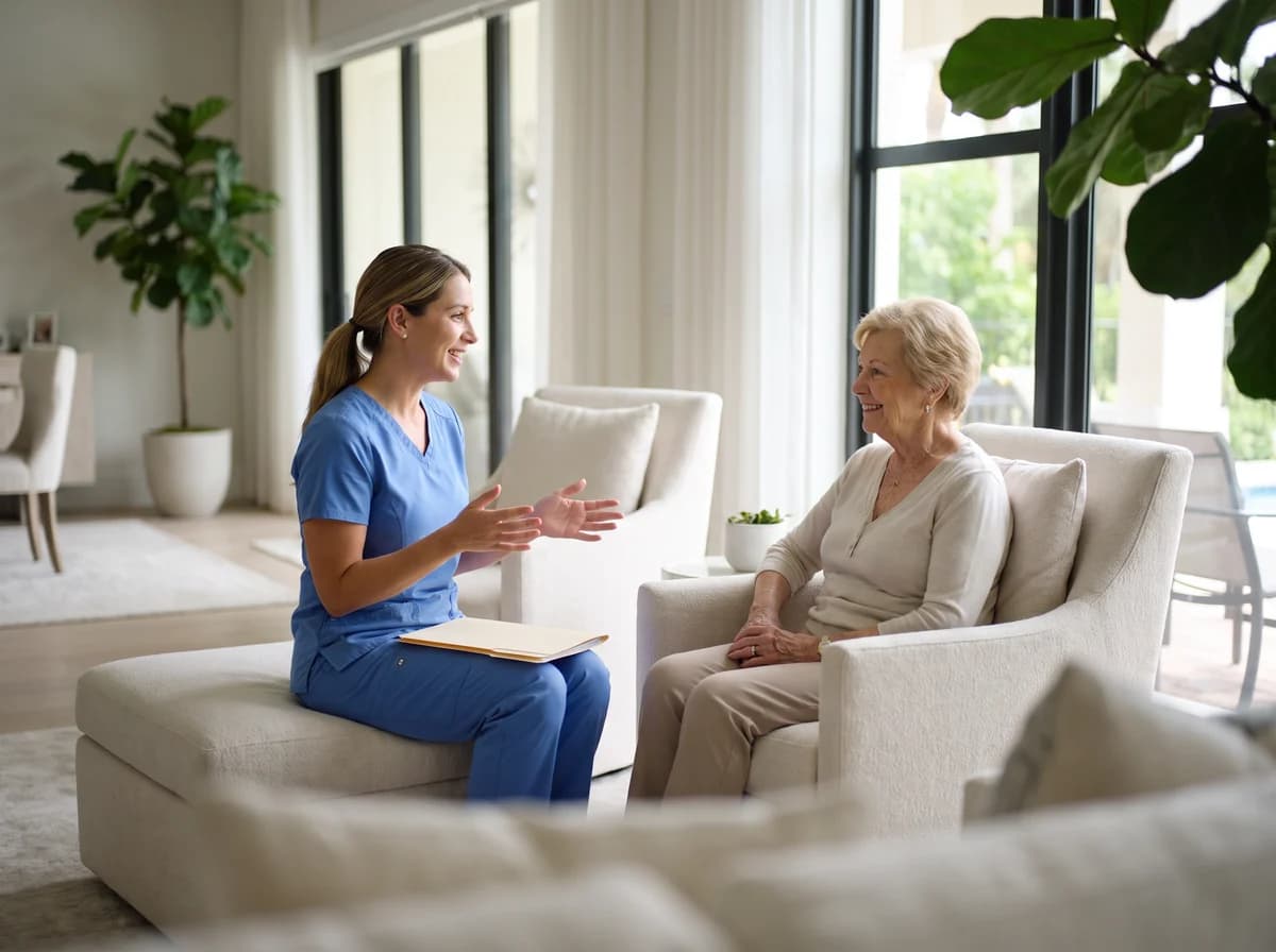 Focus Family Care private duty nurse providing one-on-one care to a patient at home in Palm Beach Gardens, Florida