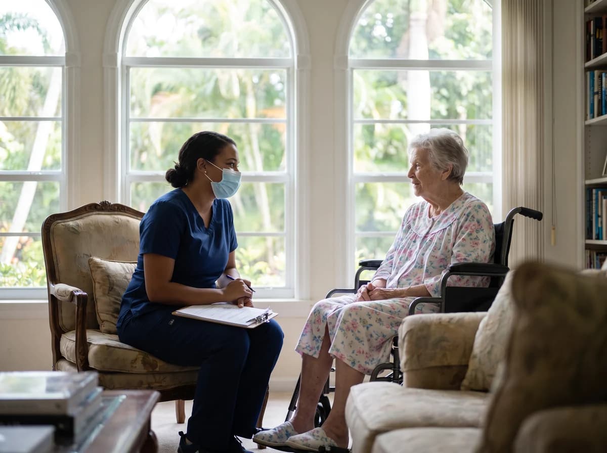 Focus Family Care private duty nurse providing one-on-one care to a patient at home in West Palm Beach, Florida