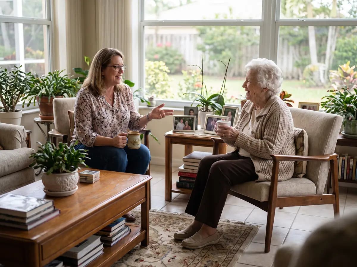 Focus Family Care companion caregiver spending time with a senior at home in Boynton Beach, Florida