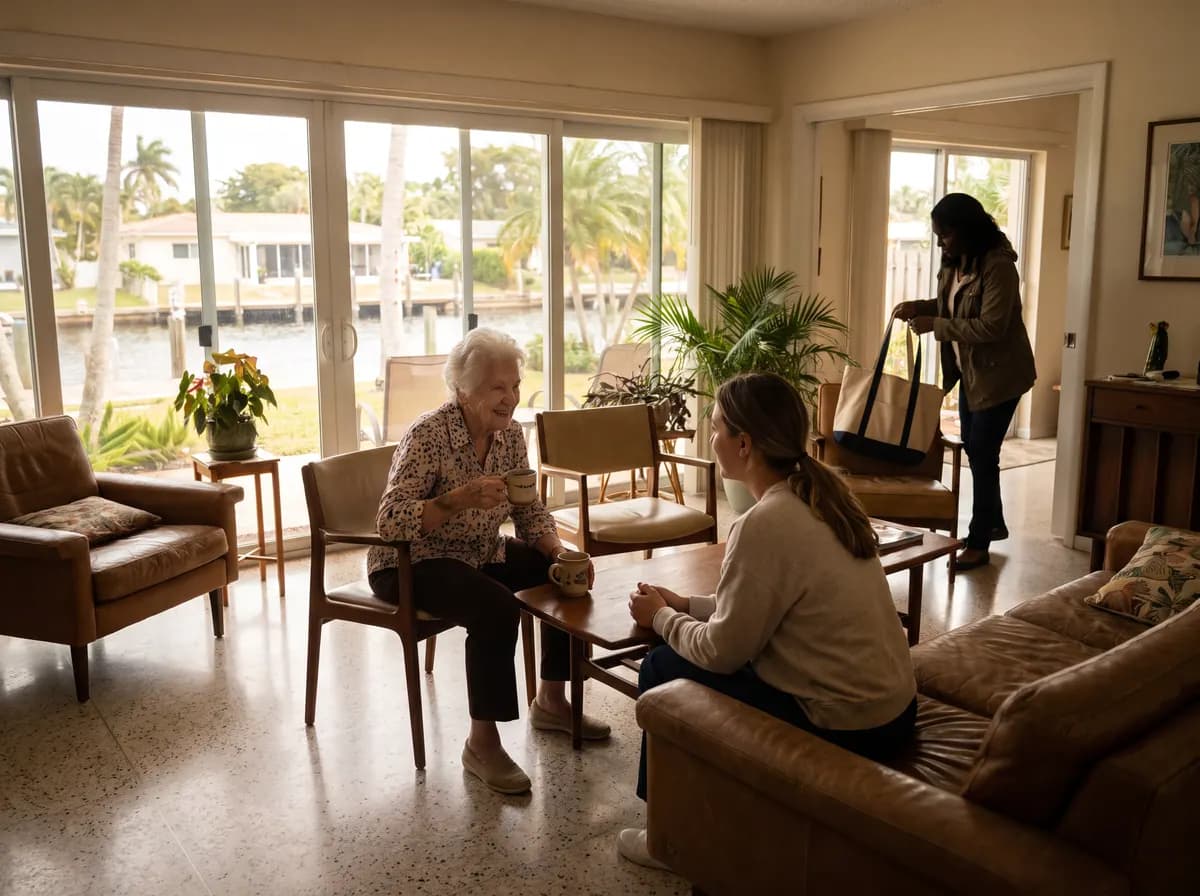 Focus Family Care companion caregiver spending time with a senior at home in Fort Lauderdale, Florida